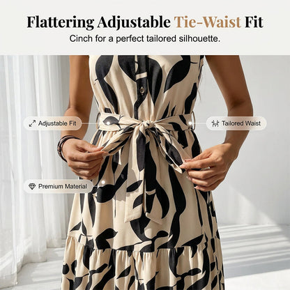 👗Sleeveless, collared, belted long dress, soft and comfortable