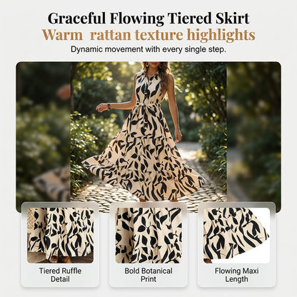 👗Sleeveless, collared, belted long dress, soft and comfortable