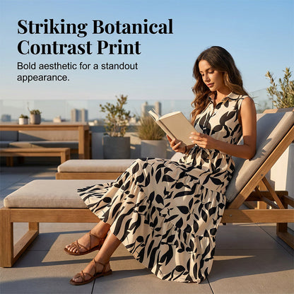 👗Sleeveless, collared, belted long dress, soft and comfortable