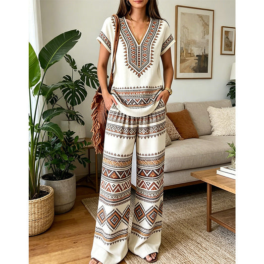 ⏳Spécial à durée limitée⏰Ensemble deux pièces pour femme : Haut imprimé et pantalon👚👖
