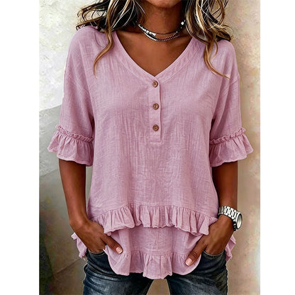 ⏰OFFRE TEMPORAIRE LIMITÉE🌸 Top à volants col V | Tissu texturé respirant, féminin et flatteur pour la silhouette