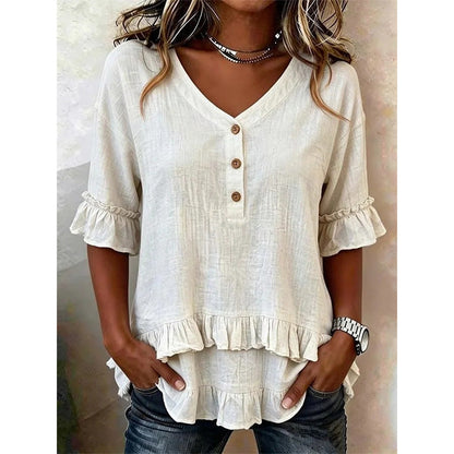 ⏰OFFRE TEMPORAIRE LIMITÉE🌸 Top à volants col V | Tissu texturé respirant, féminin et flatteur pour la silhouette