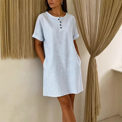Robe t-shirt femme décontractée à rayures, manches courtes🔥