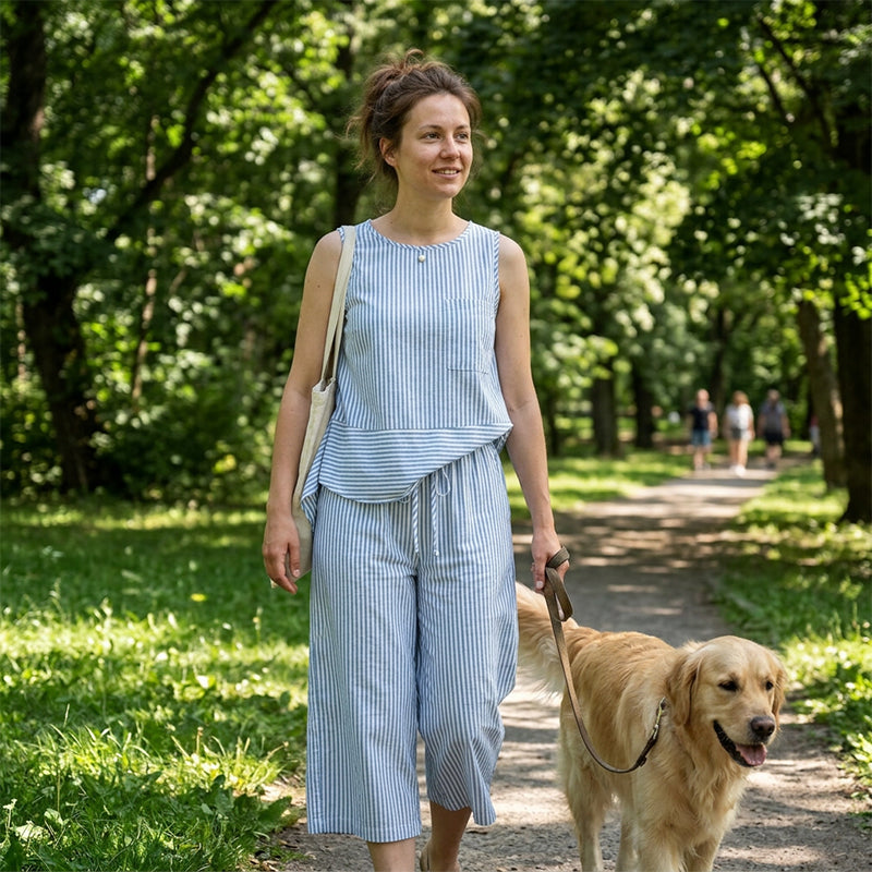Ensemble deux pièces pour femme : tailleur rayé, pantalon large et haut ✨