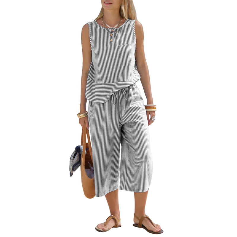 Ensemble deux pièces pour femme : tailleur rayé, pantalon large et haut ✨