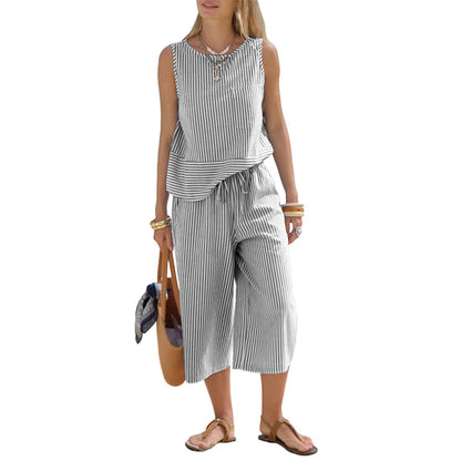 Ensemble deux pièces pour femme : tailleur rayé, pantalon large et haut ✨