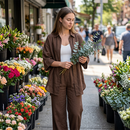 Women's casual shirt and trousers, two-piece set, comfortable and breathable✨