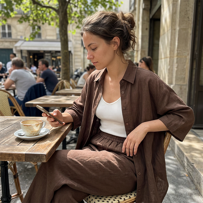 Women's casual shirt and trousers, two-piece set, comfortable and breathable✨