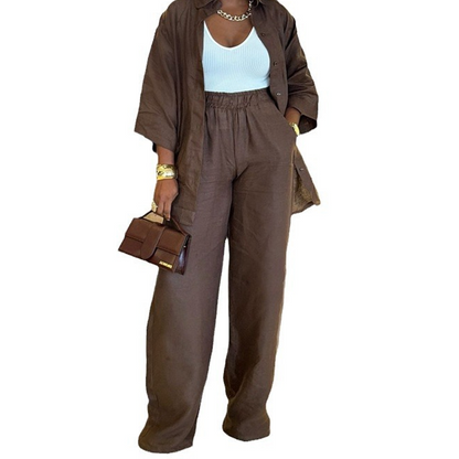 Women's casual shirt and trousers, two-piece set, comfortable and breathable✨