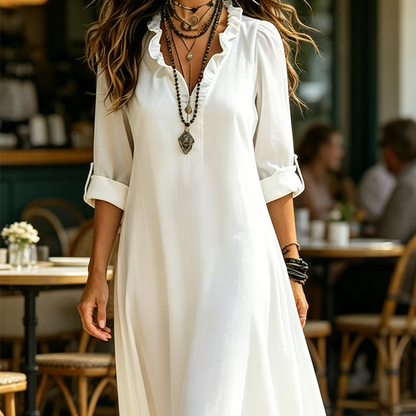 👗🌺 PROMO FLASH 50% ! Robe Maxi Bohème Col V Volanté – Fluide, Légère, 2 Couleurs, Tailles S-3XL, Idéale Été, Festival & Plage ✨