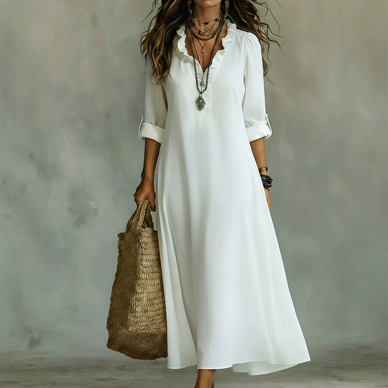 👗🌺 PROMO FLASH 50% ! Robe Maxi Bohème Col V Volanté – Fluide, Légère, 2 Couleurs, Tailles S-3XL, Idéale Été, Festival & Plage ✨