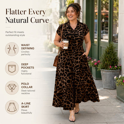 ⏳50 % de réduction pour une durée limitée⏰Robe élégante à revers pour femme, imprimé léopard🐆👗