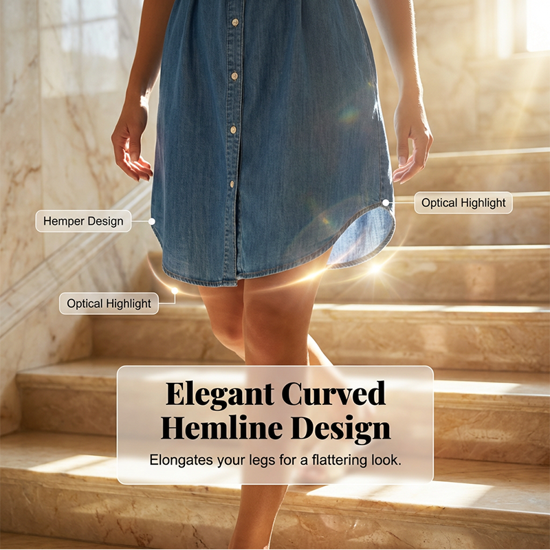 Robe-chemise en jean décontractée pour femme avec taille à cordon