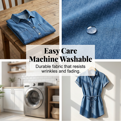 Robe-chemise en jean décontractée pour femme avec taille à cordon