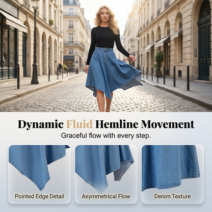 ❌ Encore aujourd'hui au prix promo – demain plein tarif ! Jupe en jean asymétrique et moulante, longueur midi