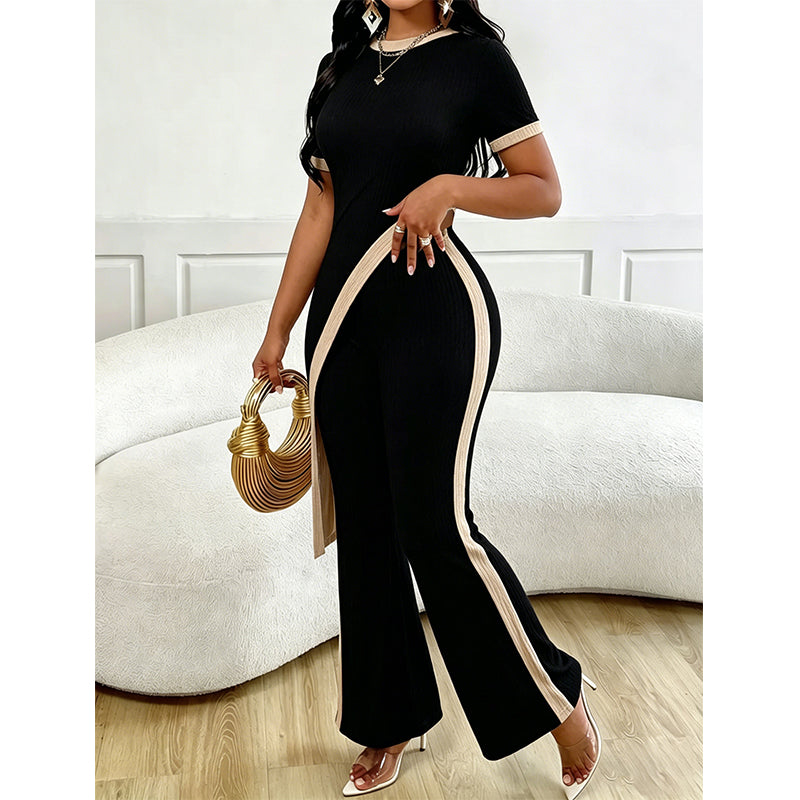 Ensemble haut à manches courtes et pantalon évasé pour femme