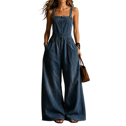 Combinaison-pantalon ample en jean pour femme, avec poches, idéale pour l'été