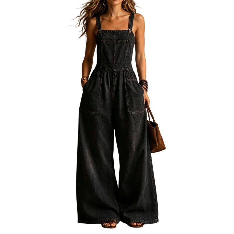 Combinaison-pantalon ample en jean pour femme, avec poches, idéale pour l'été