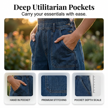 Combinaison-pantalon ample en jean pour femme, avec poches, idéale pour l'été