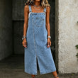 👗 50 % DE RÉDUCTION EN CE MOMENT ! 👖 Robe-salopette midi sans manches en jean pour femme – Jean doux et coupe décontractée – Style vintage, poches latérales – Idéale pour les journées décontractées ou les superpositions estivales ✨