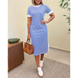 🔥 Le look le plus tendance de cet été ! Robe midi à manches courtes rayée pour femme