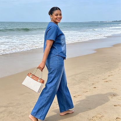 Women's Casual Denim Top & Pants 2-Piece Set