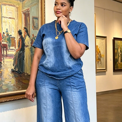 Women's Casual Denim Top & Pants 2-Piece Set