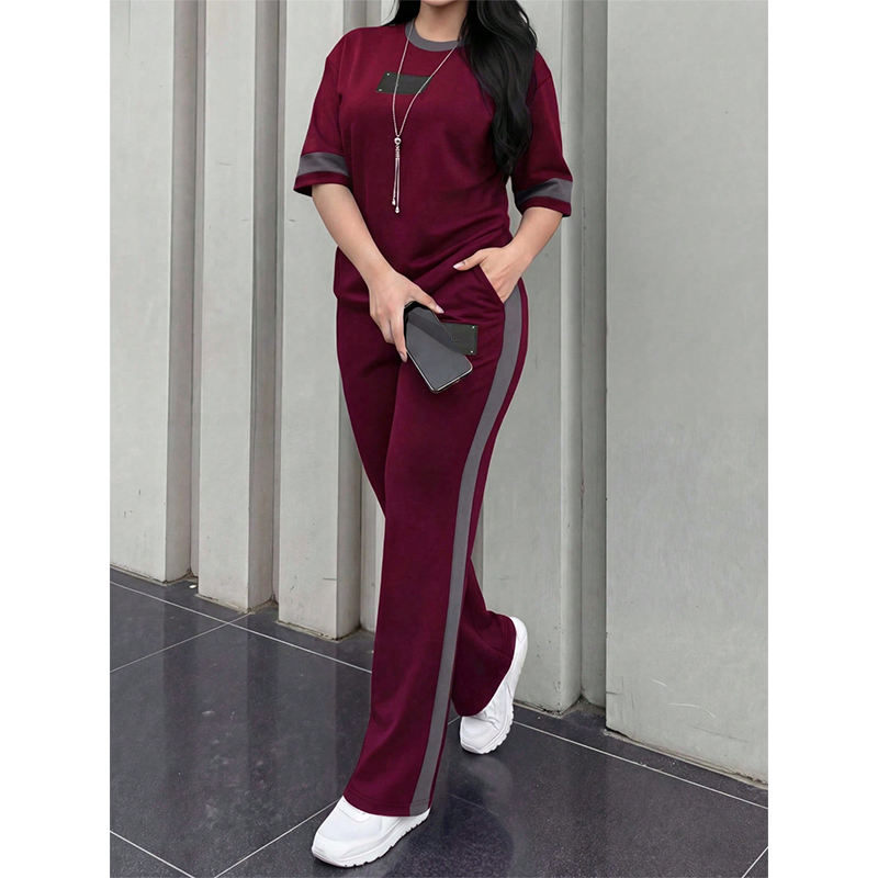 Women's Casual Two-Piece Lounge Set with Stripe Detail