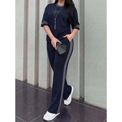 Women's Casual Two-Piece Lounge Set with Stripe Detail