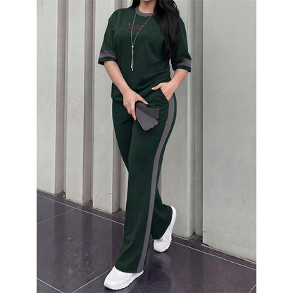 Women's Casual Two-Piece Lounge Set with Stripe Detail