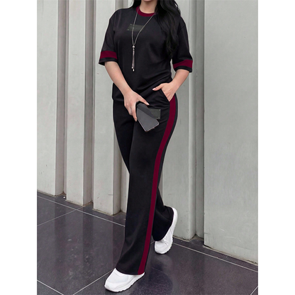 Women's Casual Two-Piece Lounge Set with Stripe Detail