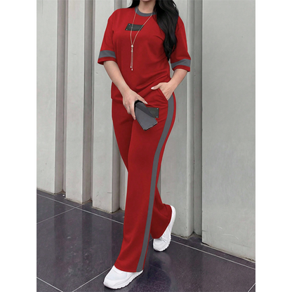 Women's Casual Two-Piece Lounge Set with Stripe Detail