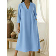 🔥Robe A-line en coton et lin à col en V pour femme