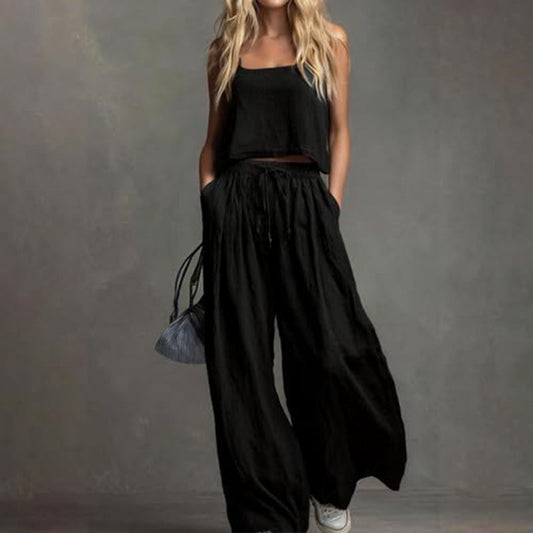 Ensemble 2 pièces pour femme : crop top et pantalon large