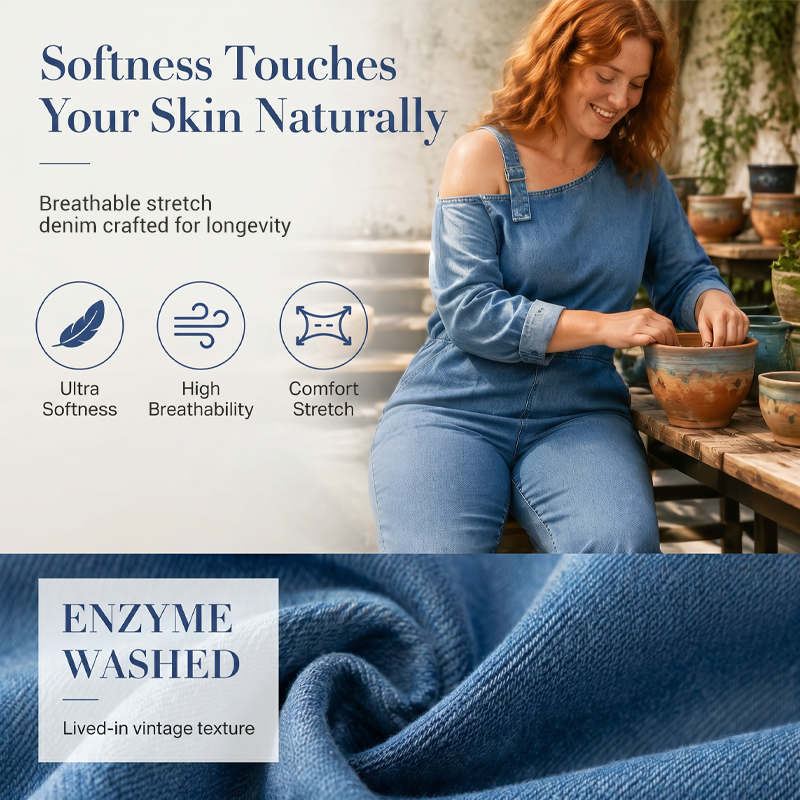 Combinaison en jean asymétrique à épaules dénudées pour femme