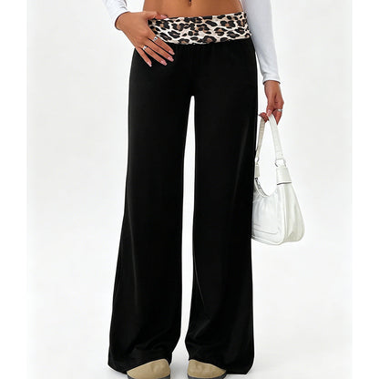 😍❤️ Pantaloni de yoga pentru femei, cu talie înaltă, cu imprimeu leopard și croi ușor evazat☁️