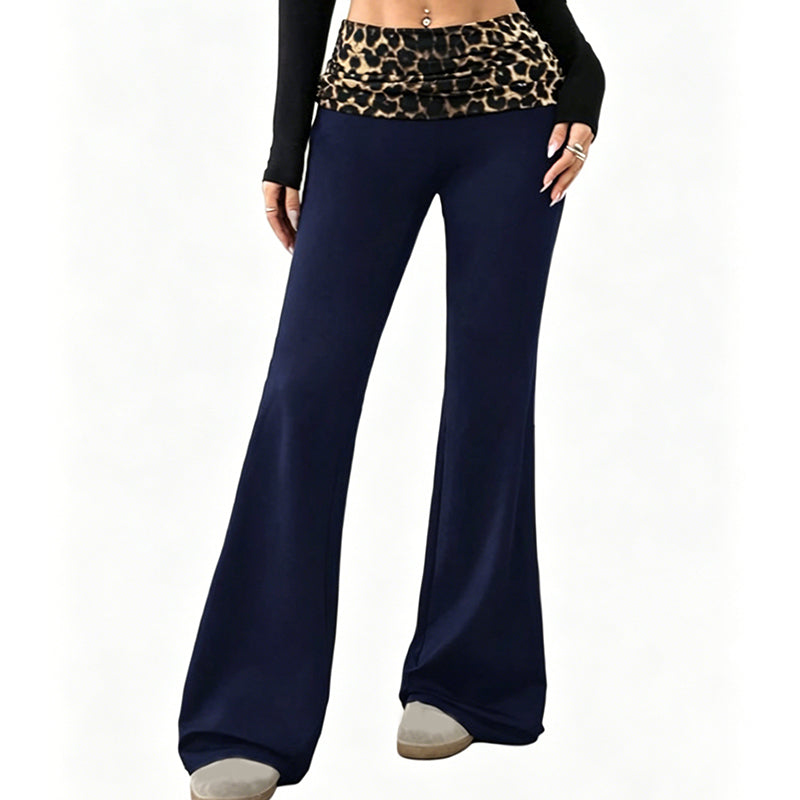 😍❤️ Pantaloni de yoga pentru femei, cu talie înaltă, cu imprimeu leopard și croi ușor evazat☁️
