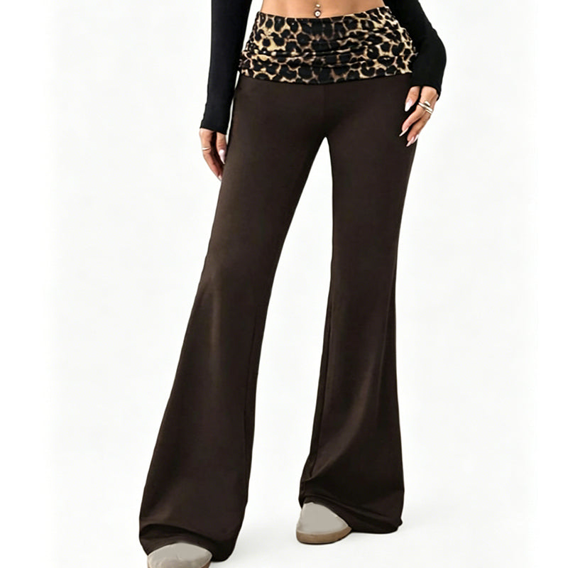 😍❤️ Pantaloni de yoga pentru femei, cu talie înaltă, cu imprimeu leopard și croi ușor evazat☁️