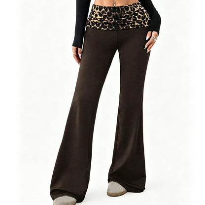 😍❤️ Pantaloni de yoga pentru femei, cu talie înaltă, cu imprimeu leopard și croi ușor evazat☁️