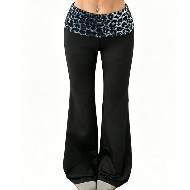 😍❤️ Pantaloni de yoga pentru femei, cu talie înaltă, cu imprimeu leopard și croi ușor evazat☁️
