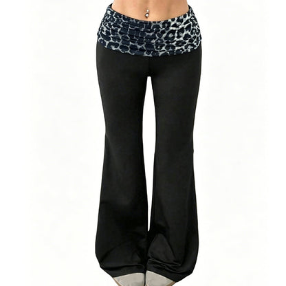 😍❤️ Pantaloni de yoga pentru femei, cu talie înaltă, cu imprimeu leopard și croi ușor evazat☁️