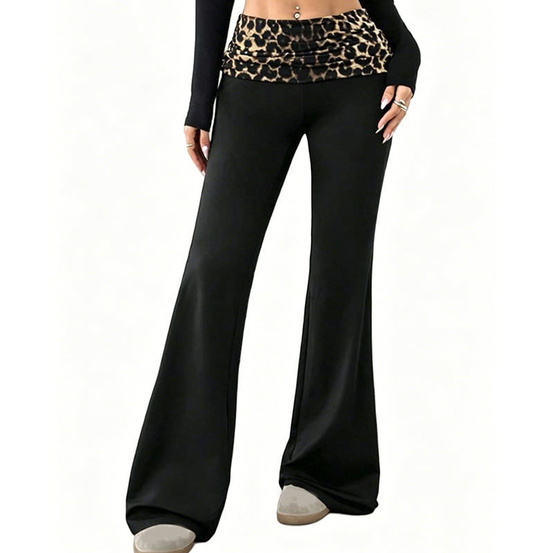 😍❤️ Pantaloni de yoga pentru femei, cu talie înaltă, cu imprimeu leopard și croi ușor evazat☁️