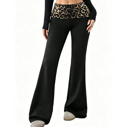 😍❤️ Pantaloni de yoga pentru femei, cu talie înaltă, cu imprimeu leopard și croi ușor evazat☁️