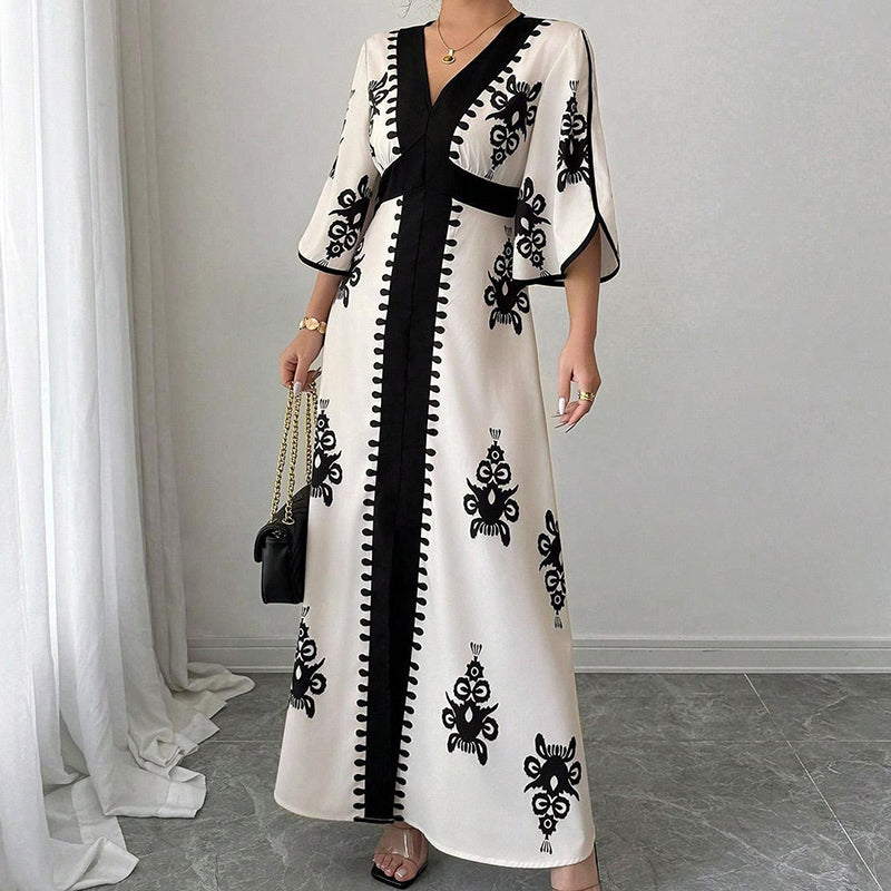 👗Robe longue imprimée à col en V élégante pour femme