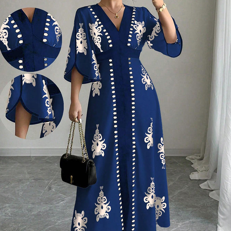 👗Robe longue imprimée à col en V élégante pour femme