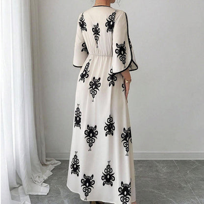 👗Robe longue imprimée à col en V élégante pour femme