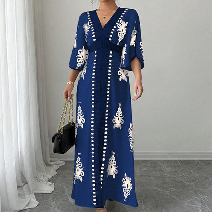 👗Robe longue imprimée à col en V élégante pour femme