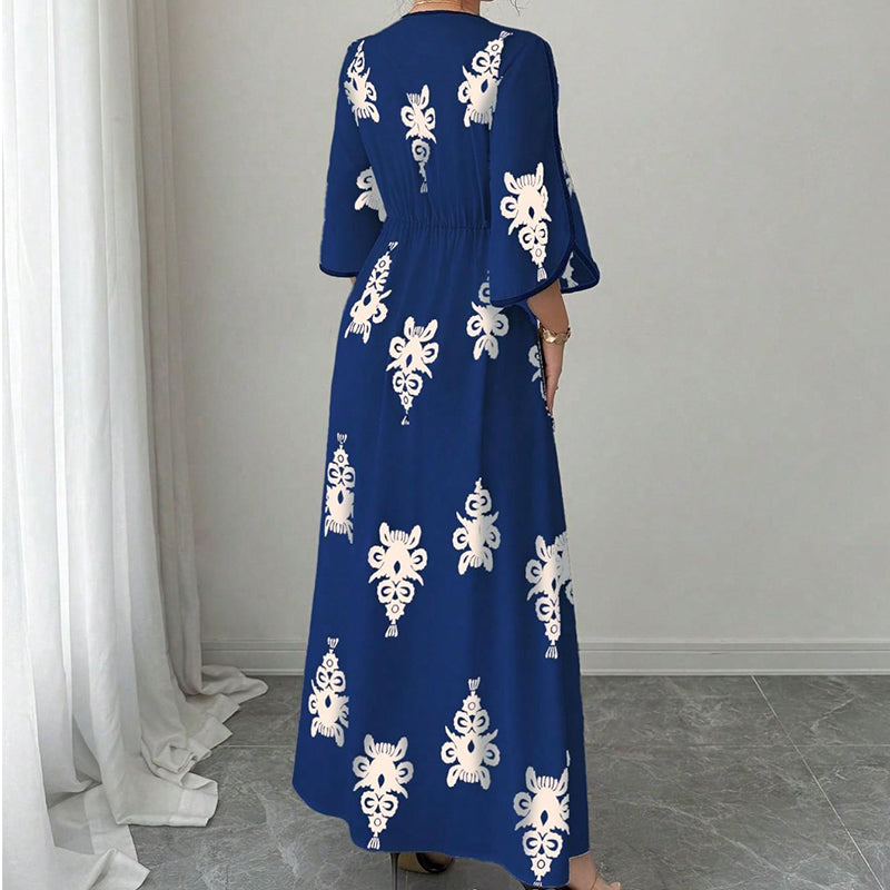 👗Robe longue imprimée à col en V élégante pour femme