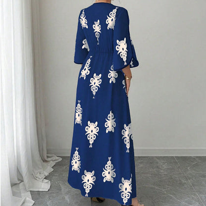 👗Robe longue imprimée à col en V élégante pour femme