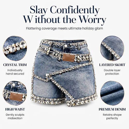 Jupe-short en jean à strass pour femme